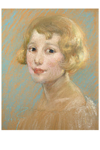 Portrait of a young girl with blonde hair and a slight smile.