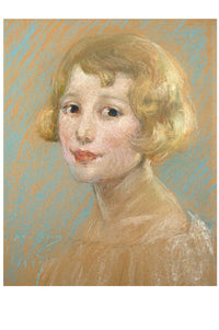 Portrait of a young girl with blonde hair and a slight smile.