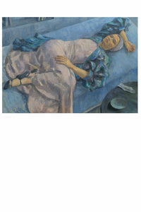 Painting of a woman lying on a bed.