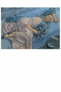 Painting of a woman lying on a bed.