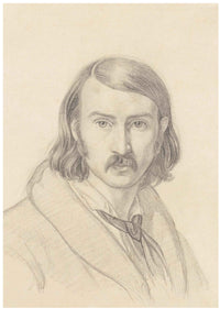 Pencil drawing of a man with long hair and a mustache.