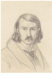 Pencil drawing of a man with long hair and a mustache.