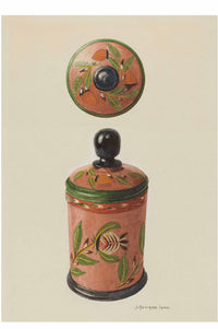 Painted pink jar with lid.