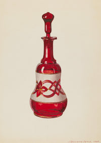 1937 J. Howard Iams bottle art, red and white design