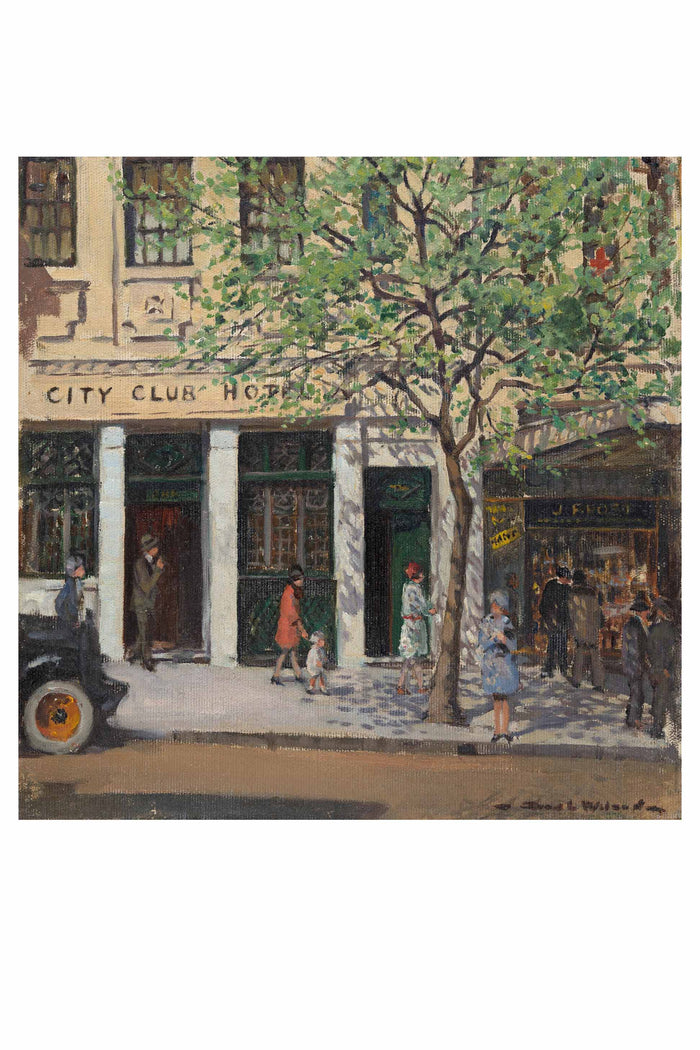 Art print of Paris End cityscape with City Club Hotel.