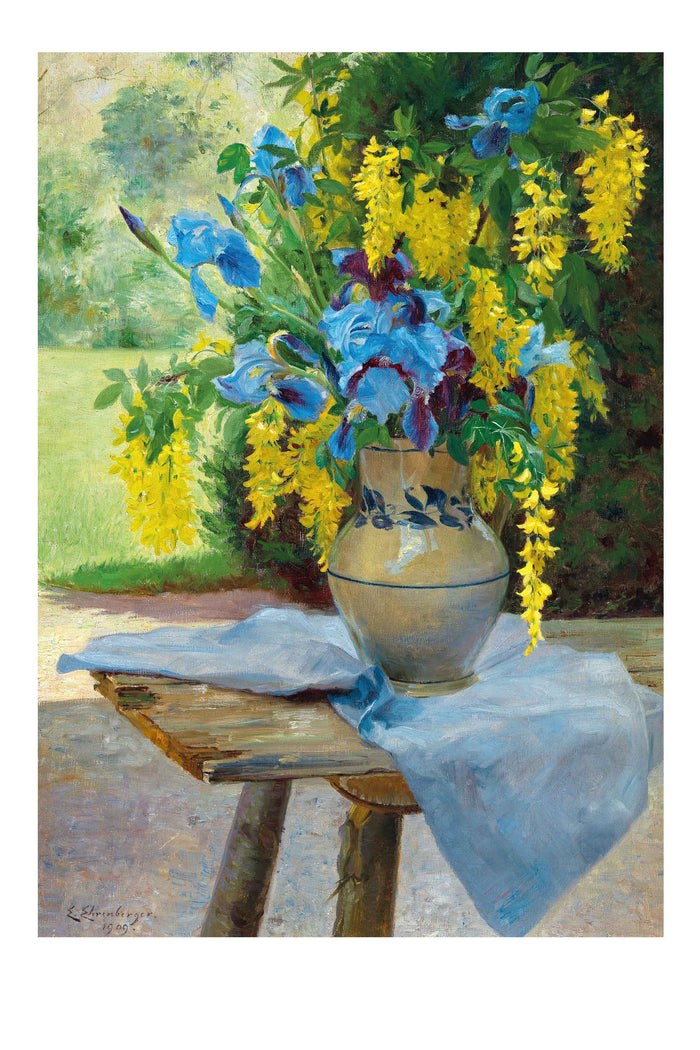 Floral bouquet of irises and wisteria