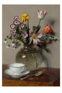 Nature morte floral art print with teacup