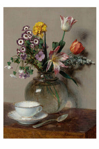 Nature morte floral art print with teacup