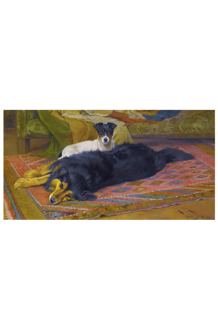 Art print of two dogs resting on a rug