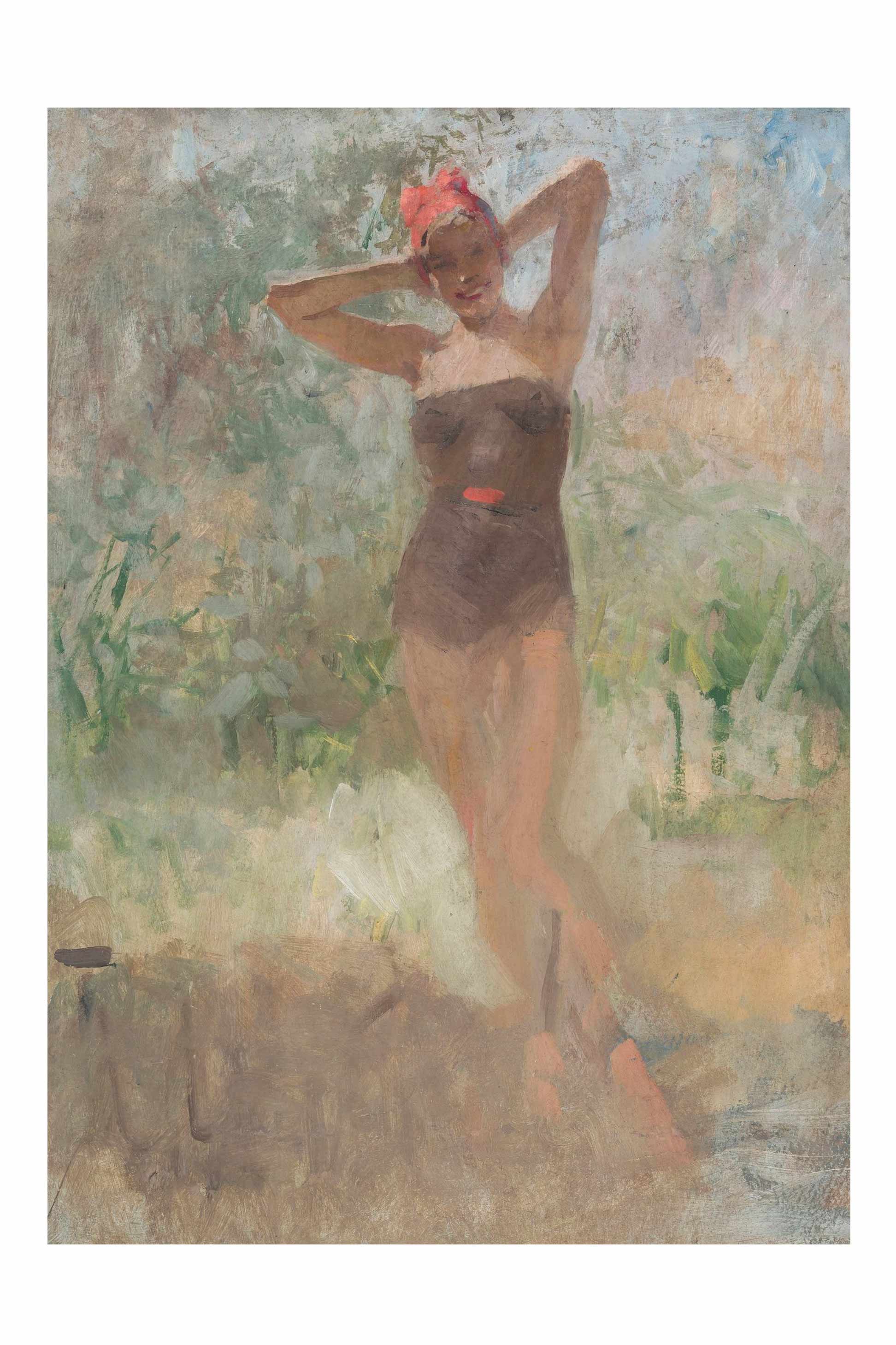 Art print of a woman in a swimsuit, Badende