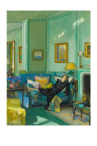 Art print of Mrs. Osler relaxing in a green room.