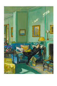 Art print of Mrs. Osler relaxing in a green room.