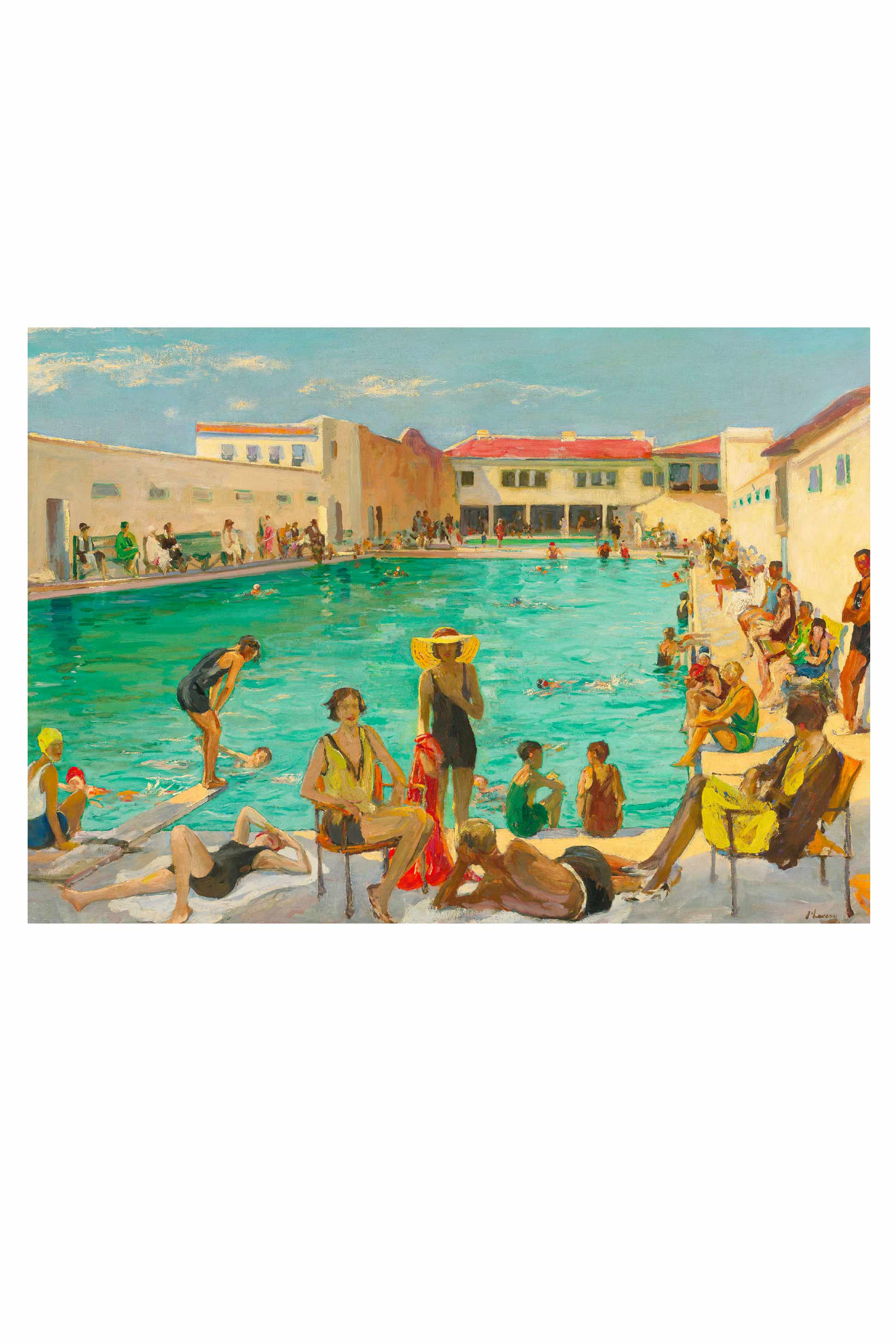 Vintage Florida pool scene art print