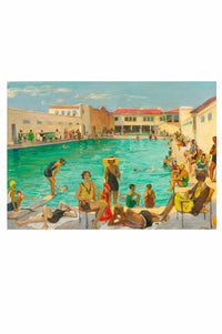 Vintage Florida pool scene art print