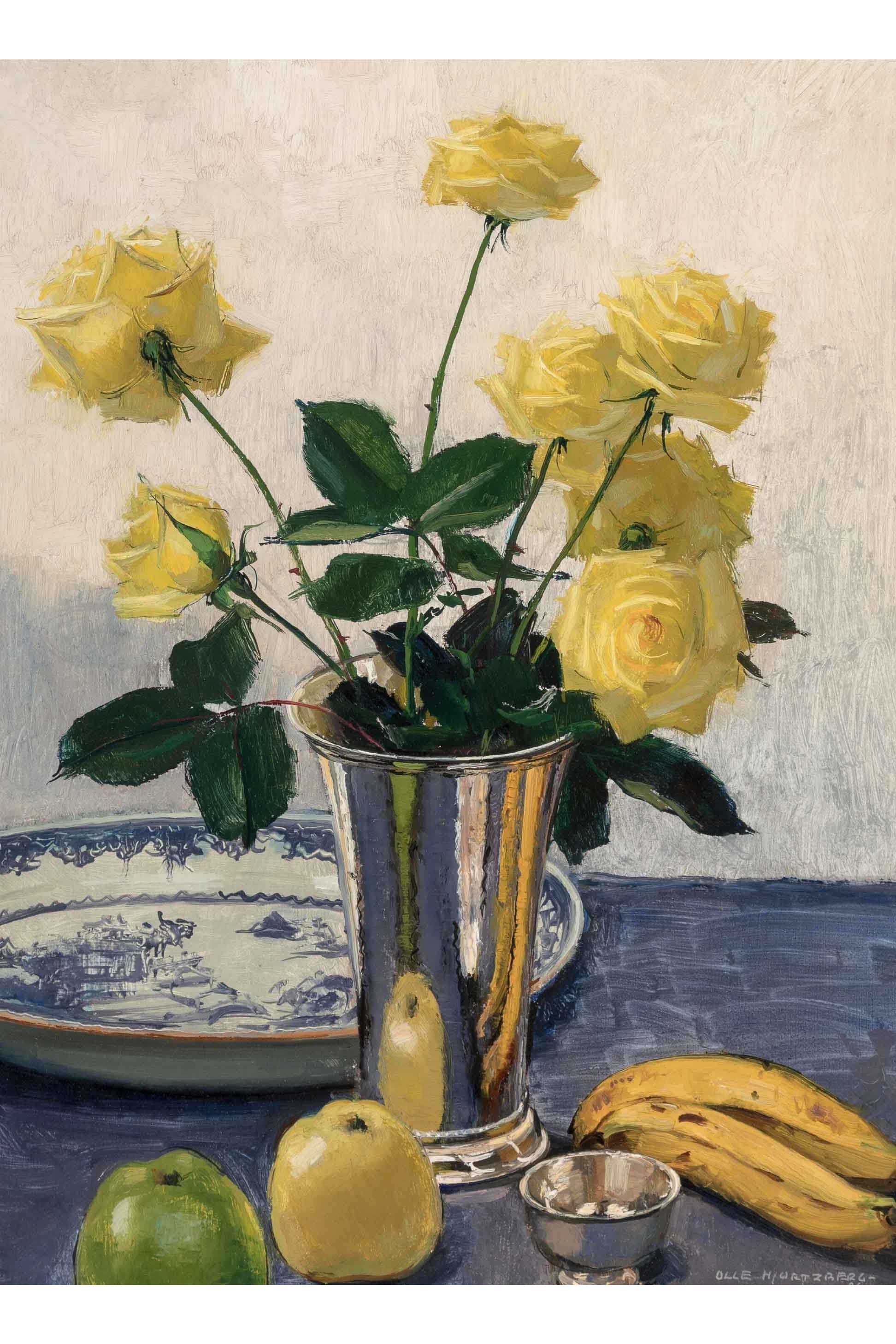 Yellow roses in vase, still life painting