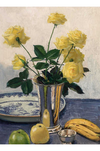 Yellow roses in vase, still life painting