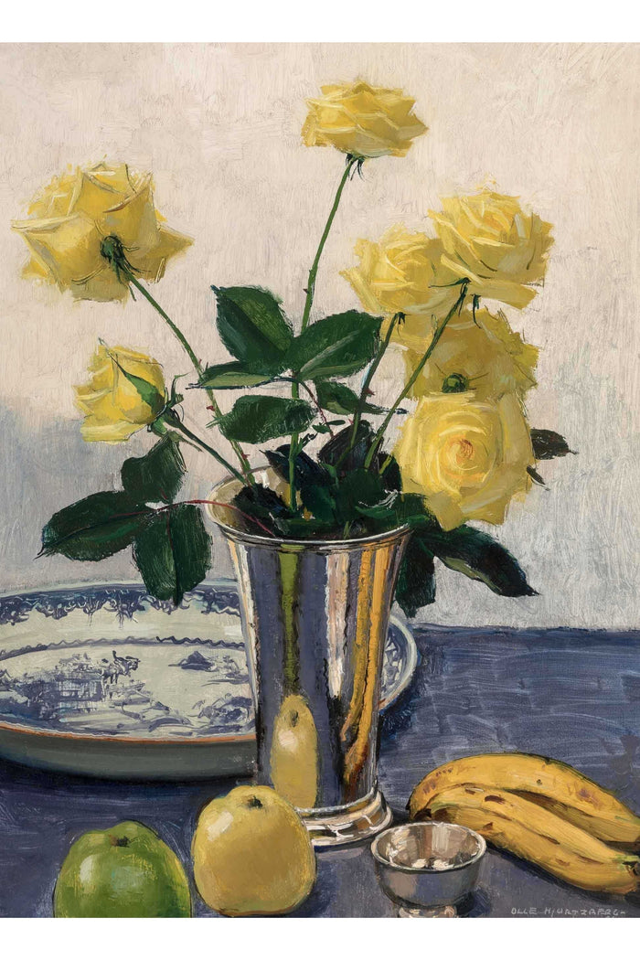 Yellow roses in vase, still life painting