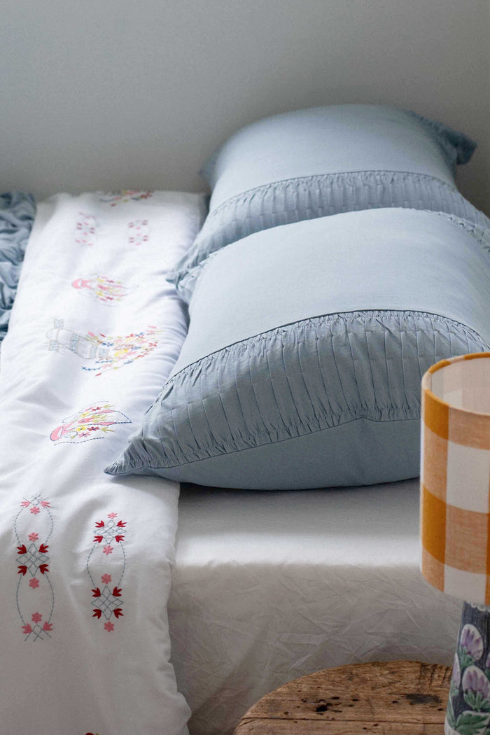 Chambray pillowcase set with fringe