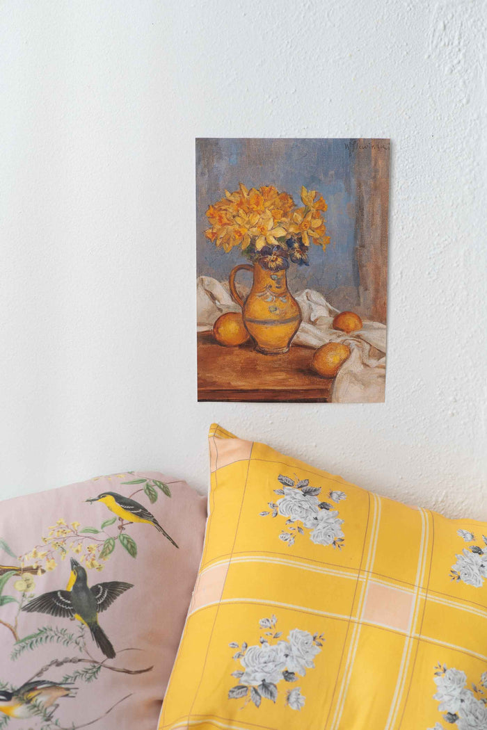 Daffodils and lemons in a vase still life painting