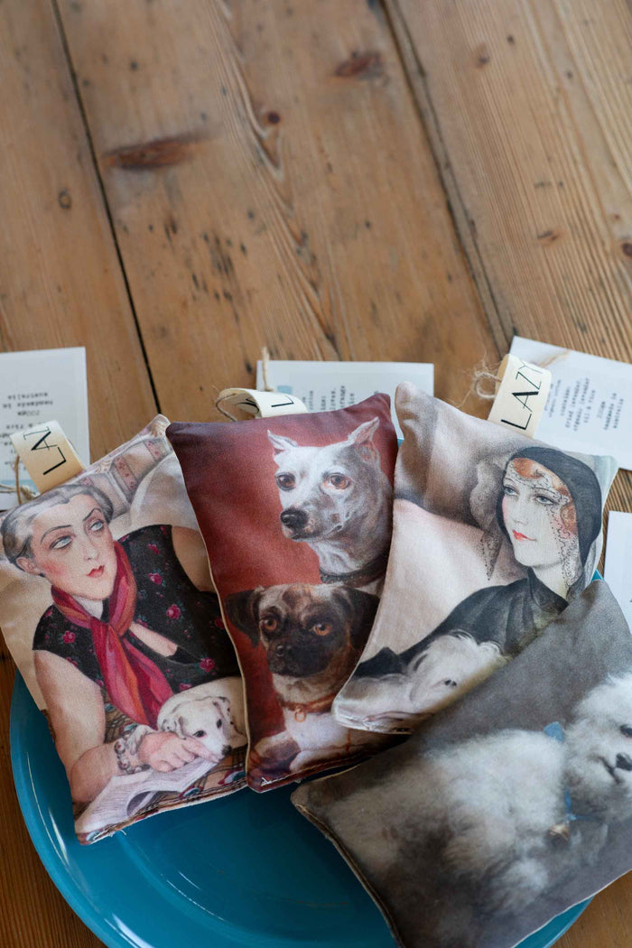 Dogs and women on scented sachets