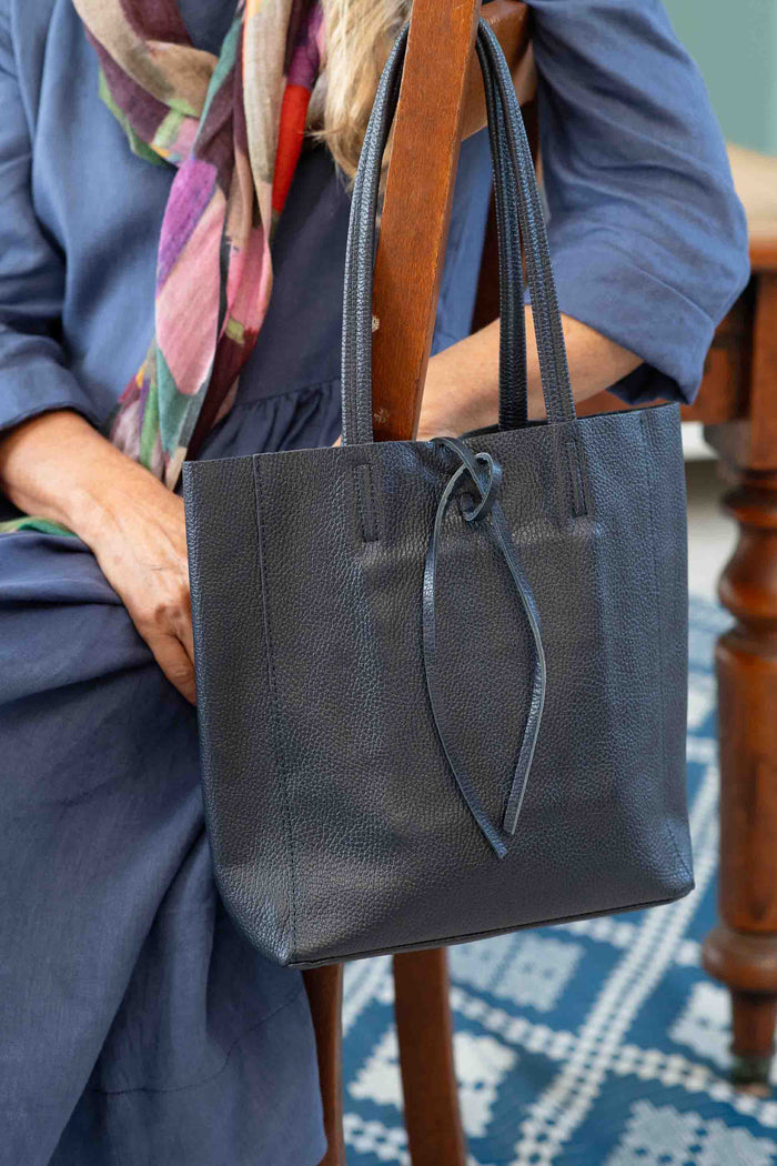 Dusty navy leather tote bag