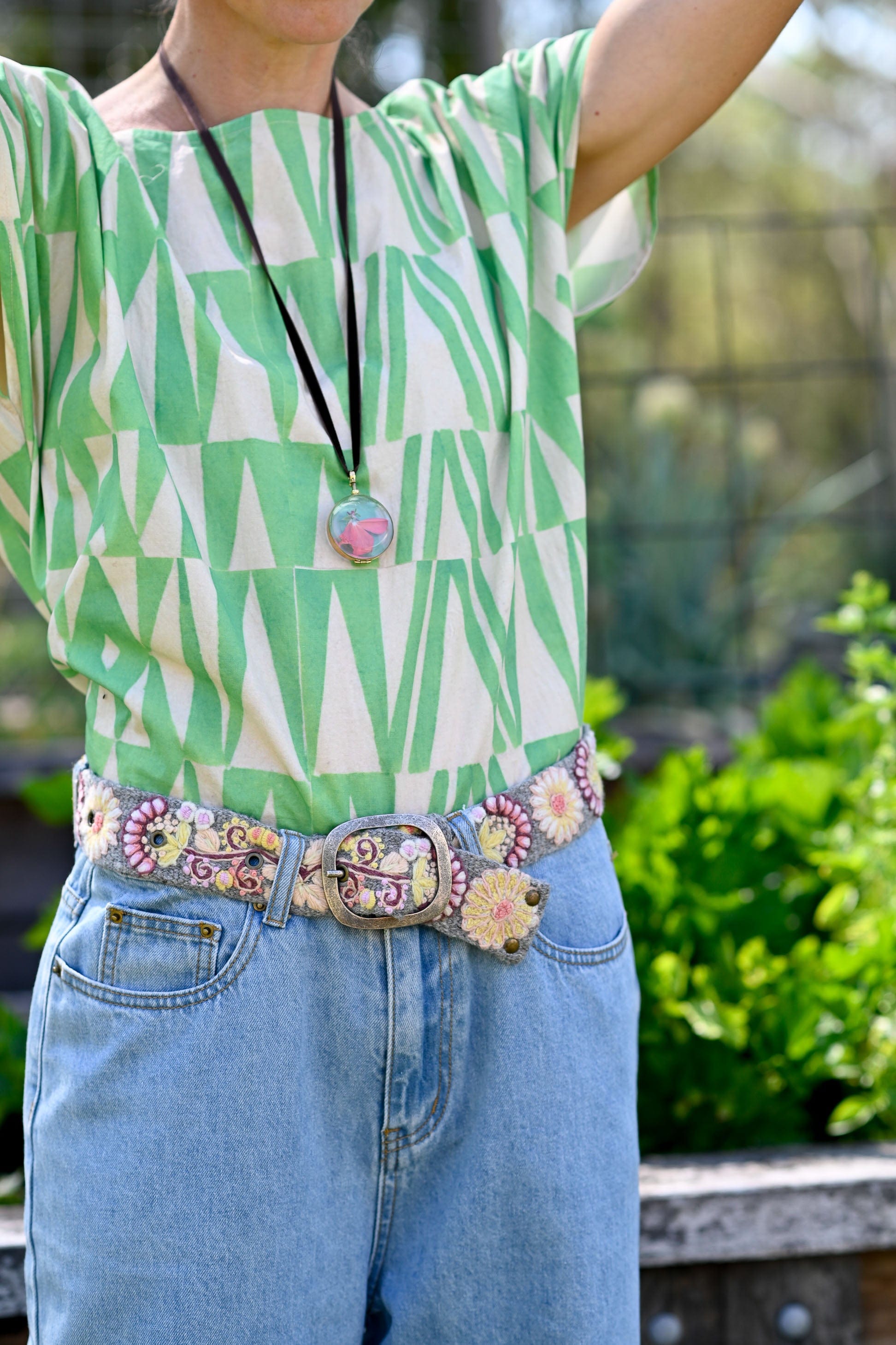 Heather Grey Floral Woven Wool Belt
