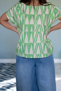 EleanorGeo green geometric top and jeans