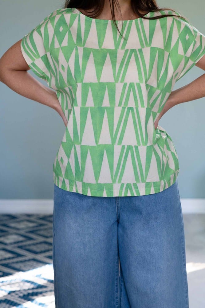EleanorGeo green geometric top and jeans