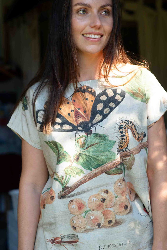 Eleanor in insect print top smiling