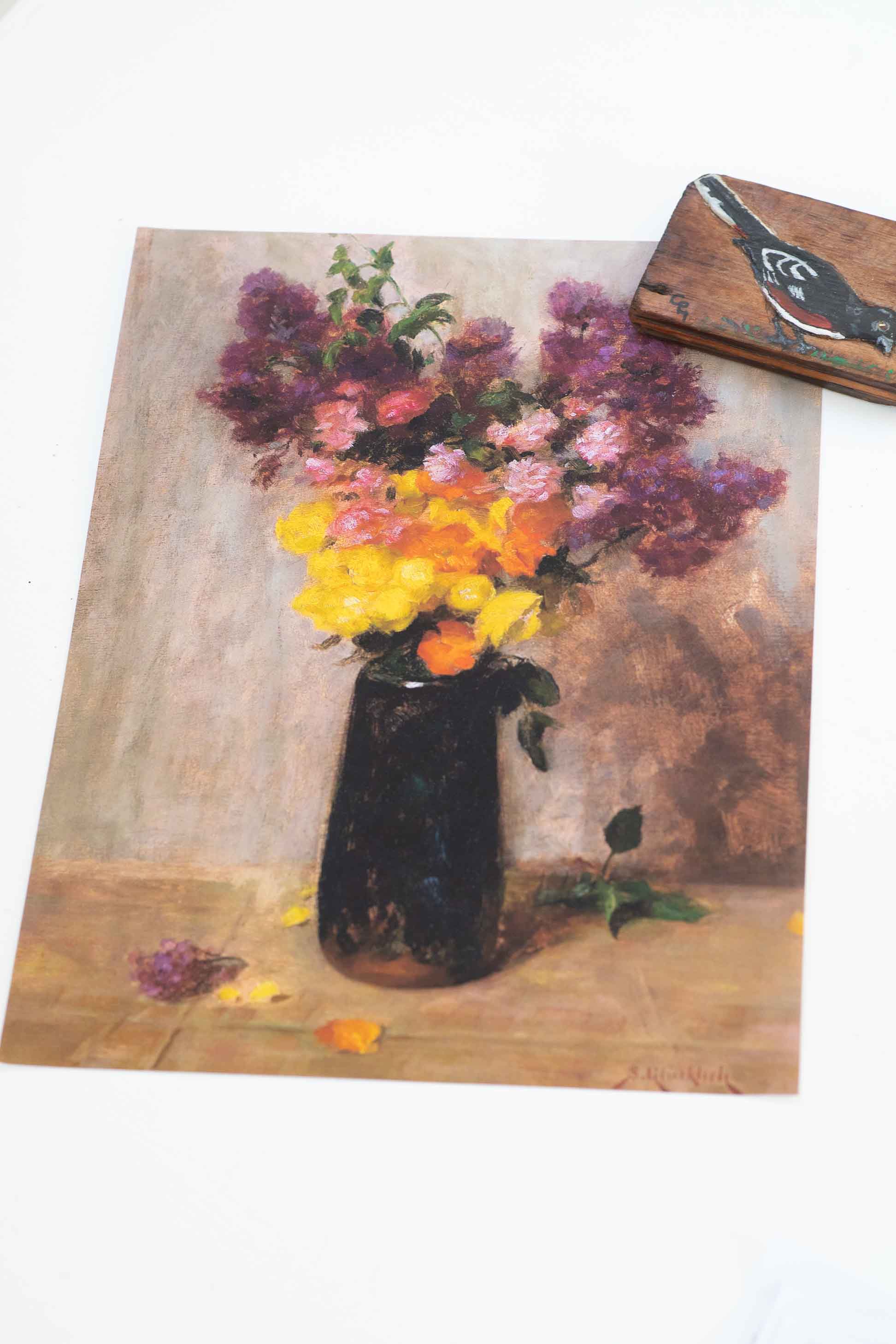 Flower still life painting with colorful flowers
