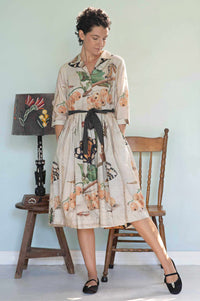 Gianna in dress with insects pattern