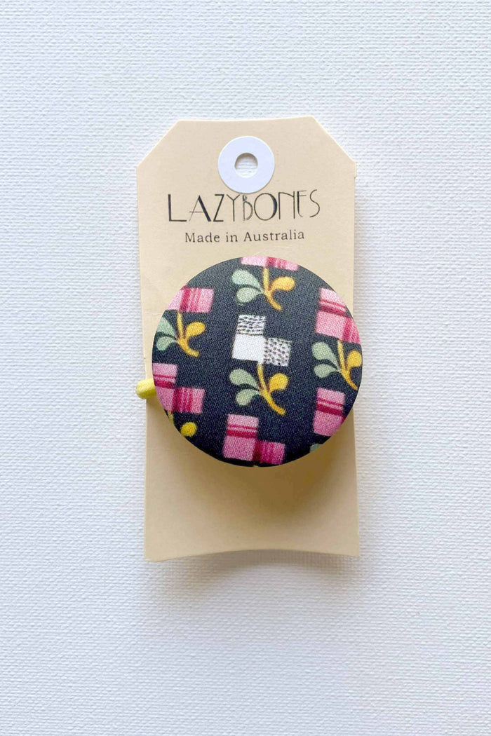 Hair button with painted floral design