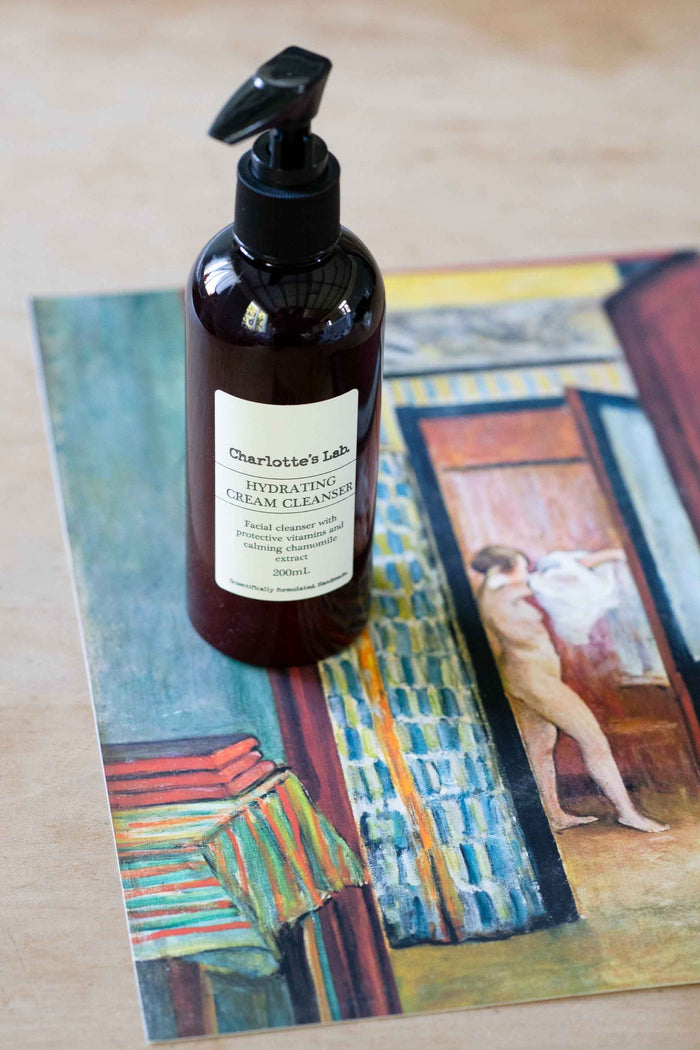Charlotte's Lab Hydrating Cream Cleanser bottle on art.