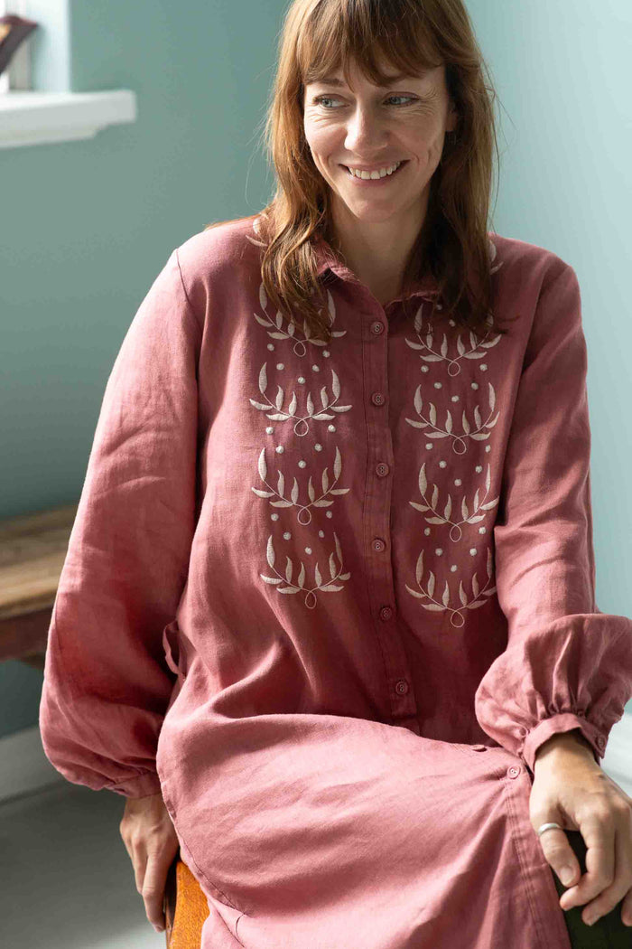 IvyRosewood dress with embroidery