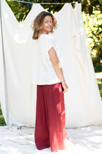 Julia White in red pants and Ollie top
