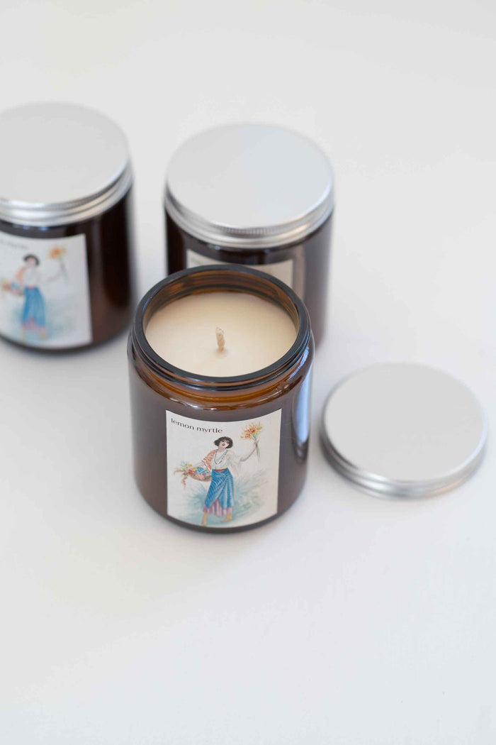 Lemon Myrtle Candles in amber jars