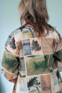 Woman wearing MegNatureStudies patterned jacket