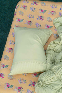 Rosette Green Tea Summerland Sheets - floral bed linens with pillow