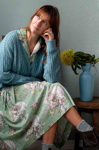 Gianna in Sunday Cardigan and floral dress