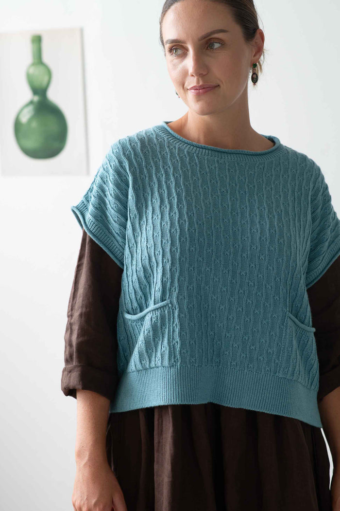 Eliza Chicory Sunday Vest in Marine blue