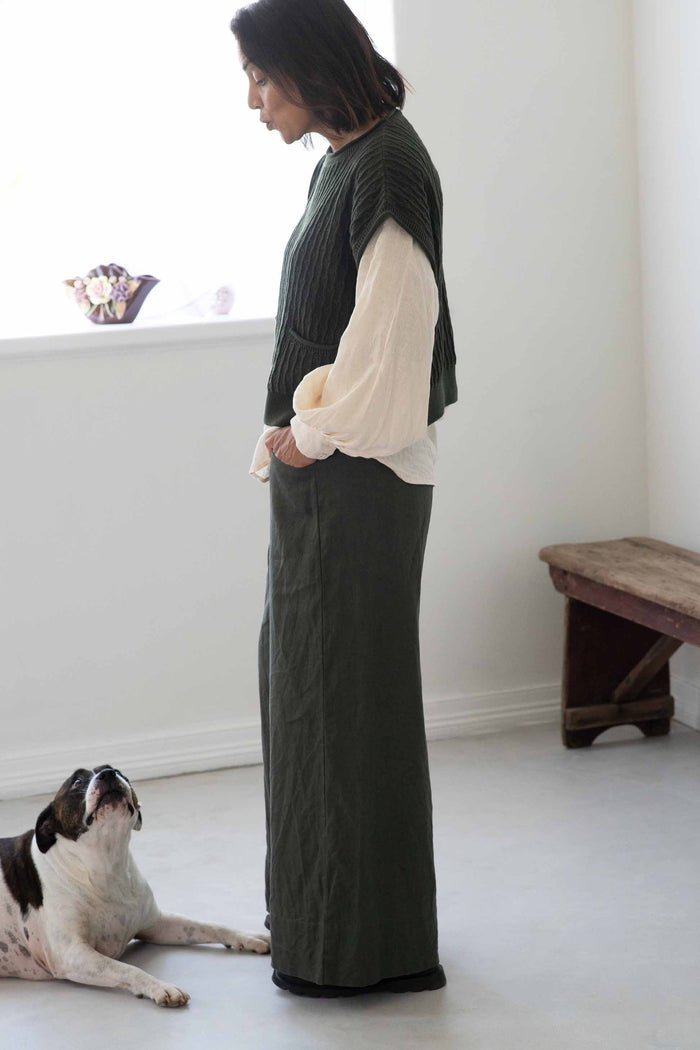 Valeria in Sunday Vest & skirt with dog