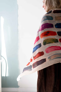 Eliza Chicory swatch scarf with colorful brushstrokes