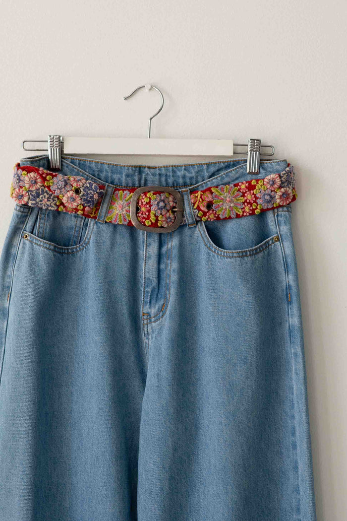 Teaberry Belt with Floral Embroidery on Jeans