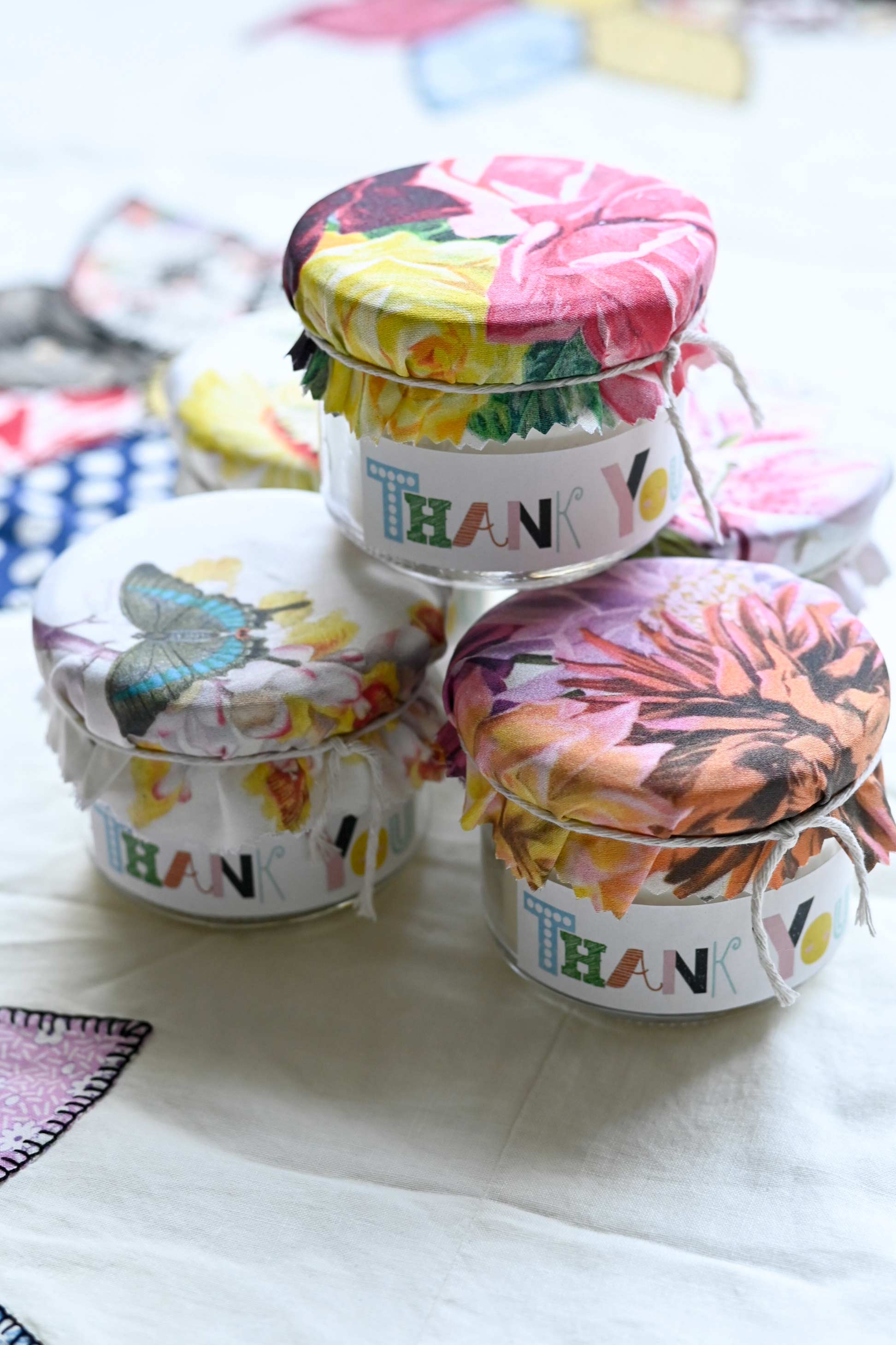 Thank You candle jars with floral lids