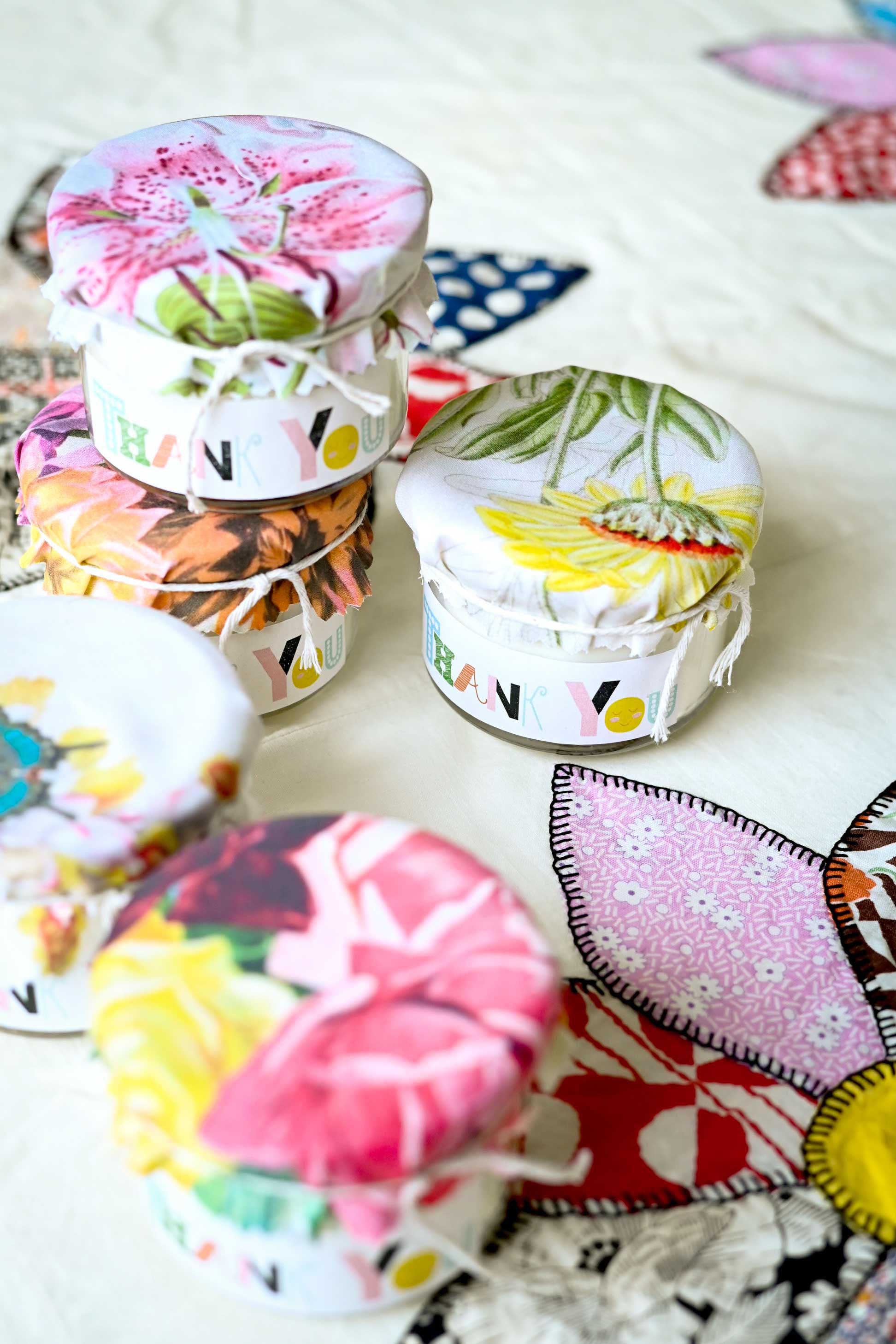 Thank You Candle with floral lids