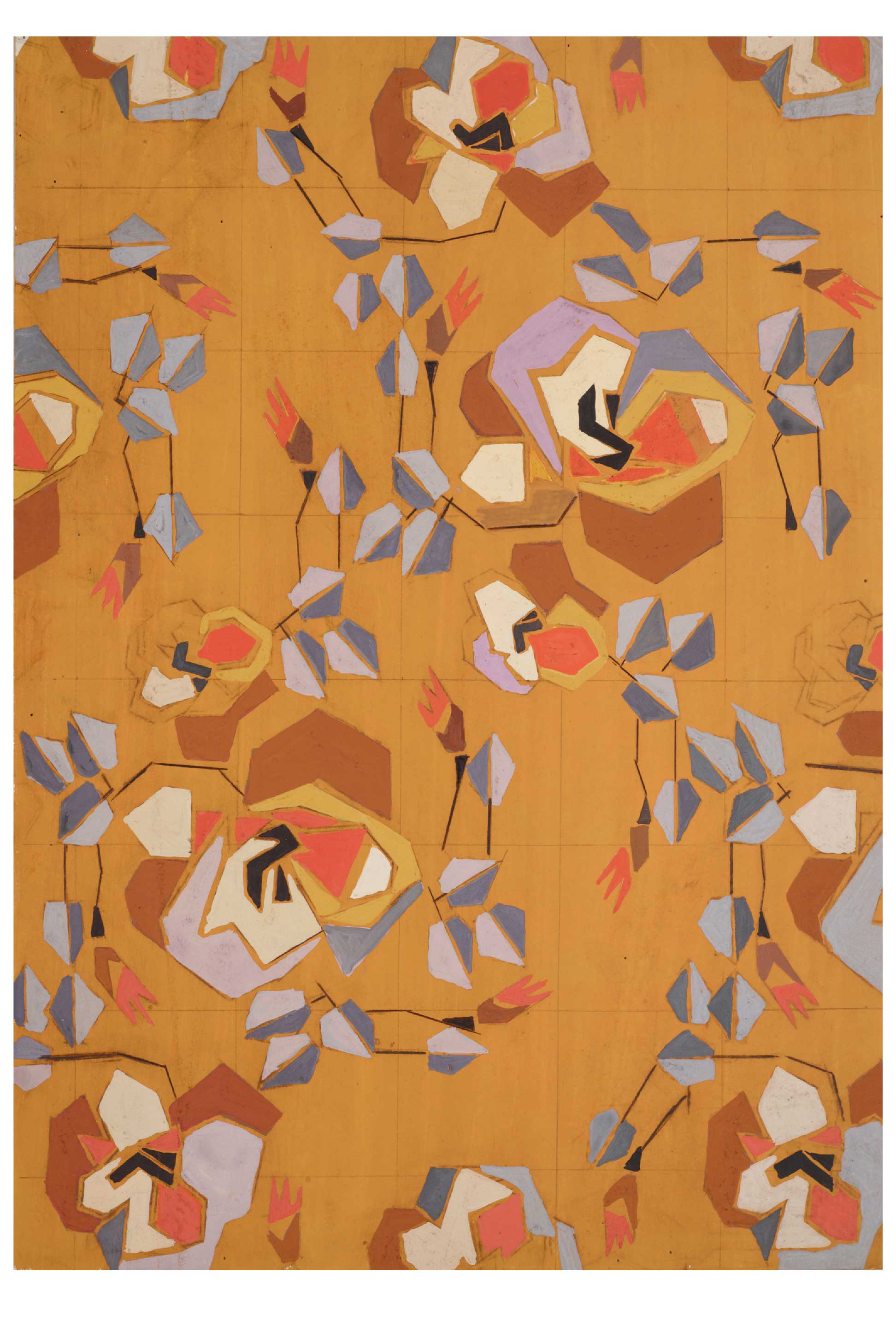 Abstract floral pattern on yellow background.