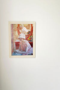 Art print In The Boudoir featuring woman in hat before mirror