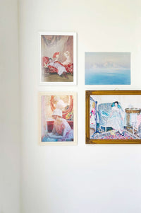 Art print In The Boudoir - women in paintings on a white wall.