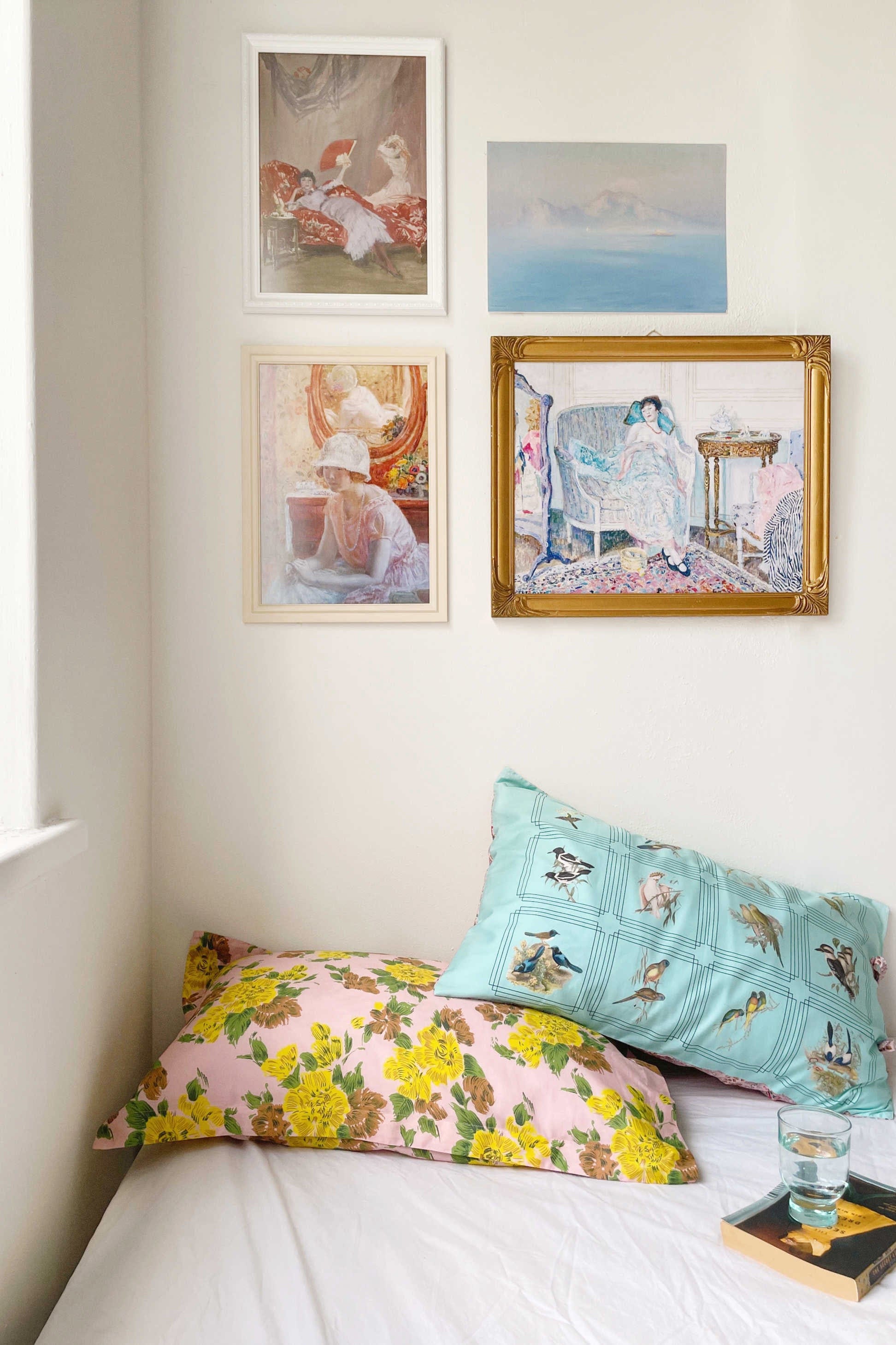 framed art & floral pillows