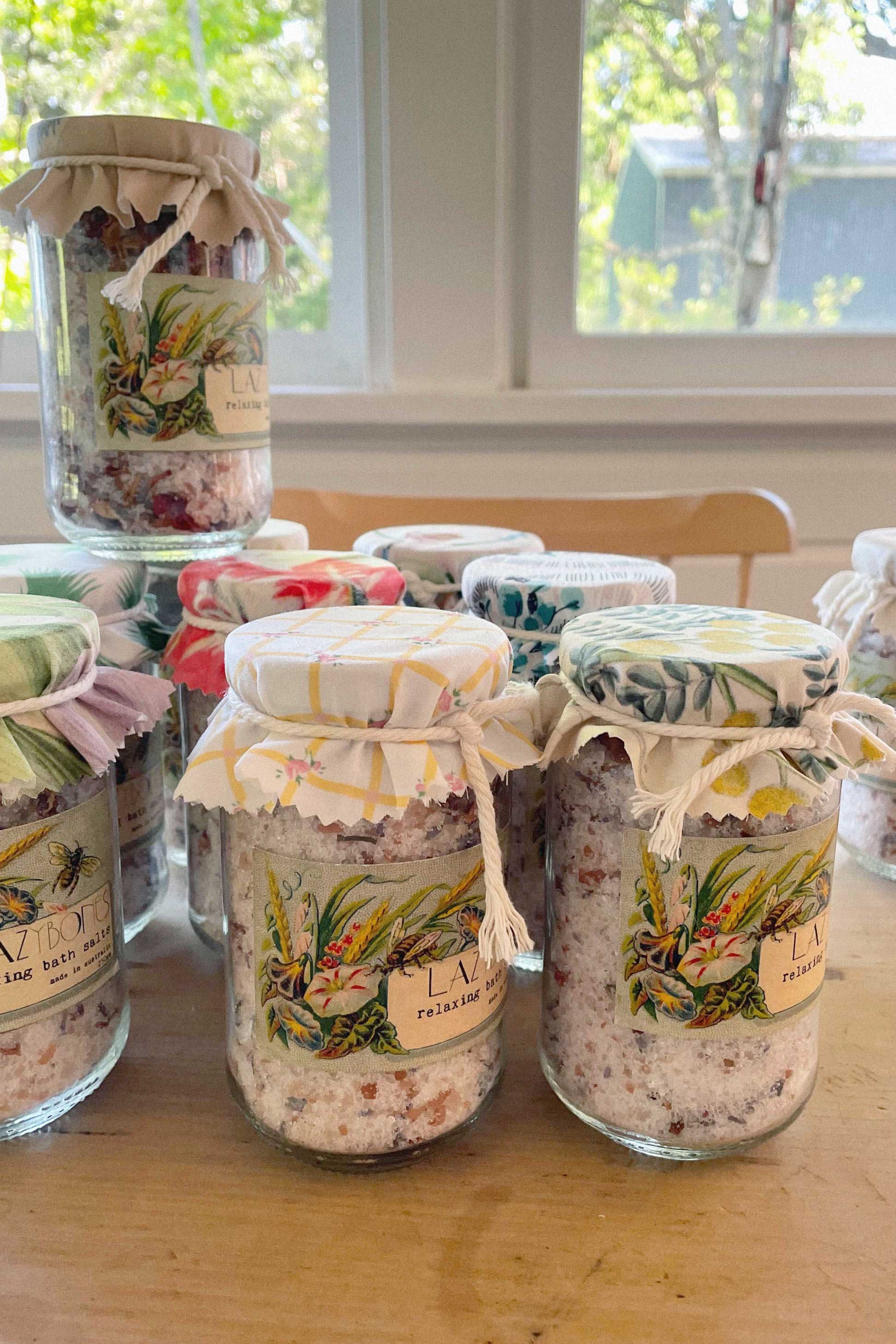 Bath salts jars on display